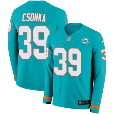 Nike Miami Dolphins #39 Larry Csonka Aqua Green Team Color Stitched NFL Limited Therma Long Sleeve Jersey