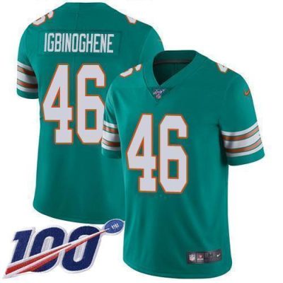 Nike Miami Dolphins #46 Noah Igbinoghene Aqua Green Alternate Stitched NFL 100th Season Vapor Untouchable Limited Jersey