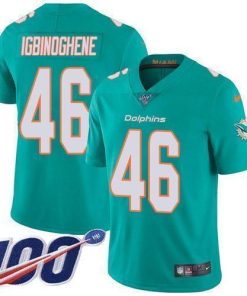 Nike Miami Dolphins #46 Noah Igbinoghene Aqua Green Team Color Stitched NFL 100th Season Vapor Untouchable Limited Jersey