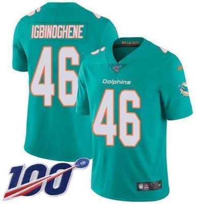 Nike Miami Dolphins #46 Noah Igbinoghene Aqua Green Team Color Stitched NFL 100th Season Vapor Untouchable Limited Jersey