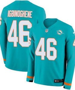 Nike Miami Dolphins #46 Noah Igbinoghene Aqua Green Team Color Stitched NFL Limited Therma Long Sleeve Jersey