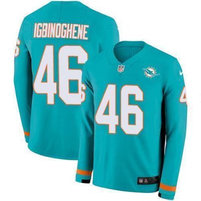 Nike Miami Dolphins #46 Noah Igbinoghene Aqua Green Team Color Stitched NFL Limited Therma Long Sleeve Jersey