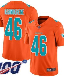 Nike Miami Dolphins #46 Noah Igbinoghene Orange Stitched NFL Limited Inverted Legend 100th Season Jersey