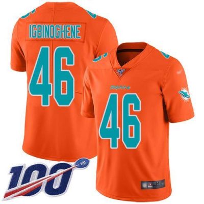 Nike Miami Dolphins #46 Noah Igbinoghene Orange Stitched NFL Limited Inverted Legend 100th Season Jersey