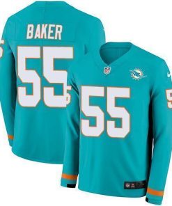 Nike Miami Dolphins #55 Jerome Baker Aqua Green Team Color Stitched NFL Limited Therma Long Sleeve Jersey
