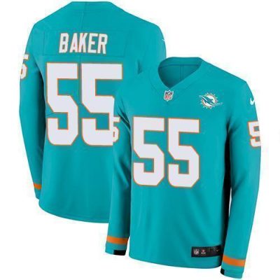 Nike Miami Dolphins #55 Jerome Baker Aqua Green Team Color Stitched NFL Limited Therma Long Sleeve Jersey