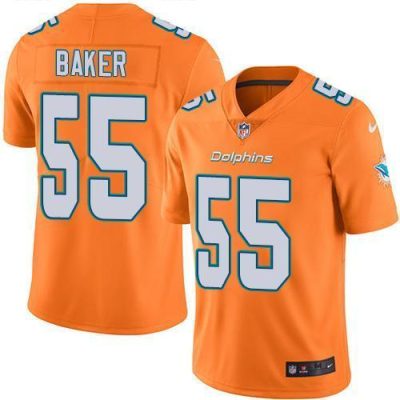 Nike Miami Dolphins #55 Jerome Baker Orange Stitched NFL Limited Rush Jersey