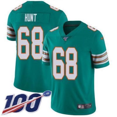 Nike Miami Dolphins #68 Robert Hunt Aqua Green Alternate Stitched NFL 100th Season Vapor Untouchable Limited Jersey