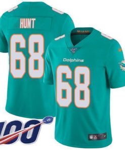 Nike Miami Dolphins #68 Robert Hunt Aqua Green Team Color Stitched NFL 100th Season Vapor Untouchable Limited Jersey