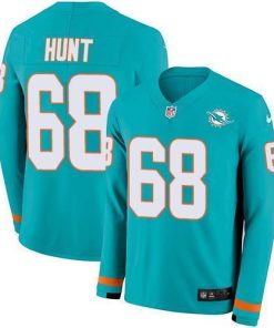 Nike Miami Dolphins #68 Robert Hunt Aqua Green Team Color Stitched NFL Limited Therma Long Sleeve Jersey