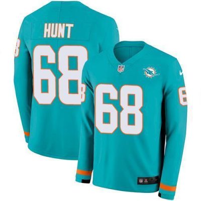Nike Miami Dolphins #68 Robert Hunt Aqua Green Team Color Stitched NFL Limited Therma Long Sleeve Jersey