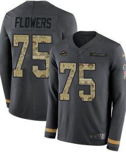 Nike Miami Dolphins #75 Ereck Flowers Anthracite Salute to Service Stitched NFL Limited Therma Long Sleeve Jersey