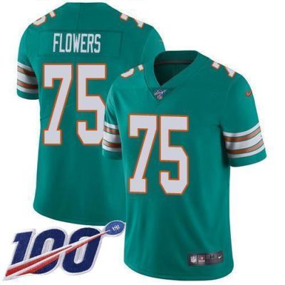 Nike Miami Dolphins #75 Ereck Flowers Aqua Green Alternate Stitched NFL 100th Season Vapor Untouchable Limited Jersey
