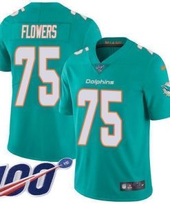 Nike Miami Dolphins #75 Ereck Flowers Aqua Green Team Color Stitched NFL 100th Season Vapor Untouchable Limited Jersey