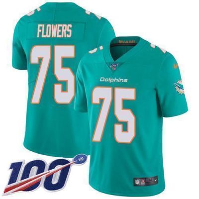 Nike Miami Dolphins #75 Ereck Flowers Aqua Green Team Color Stitched NFL 100th Season Vapor Untouchable Limited Jersey