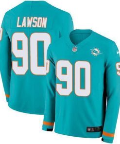 Nike Miami Dolphins #90 Shaq Lawson Aqua Green Team Color Stitched NFL Limited Therma Long Sleeve Jersey