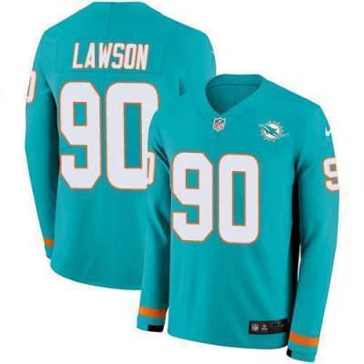 Nike Miami Dolphins #90 Shaq Lawson Aqua Green Team Color Stitched NFL Limited Therma Long Sleeve Jersey