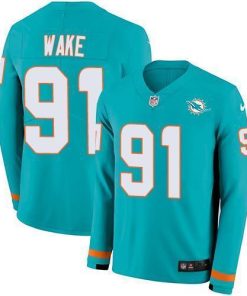 Nike Miami Dolphins #91 Cameron Wake Aqua Green Team Color Stitched NFL Limited Therma Long Sleeve Jersey
