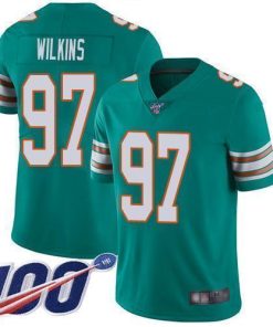Nike Miami Dolphins #97 Christian Wilkins Aqua Green Alternate Stitched NFL 100th Season Vapor Limited Jersey