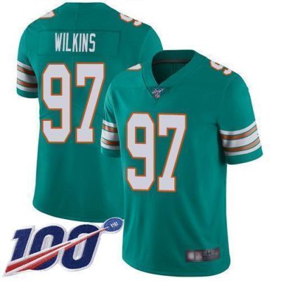 Nike Miami Dolphins #97 Christian Wilkins Aqua Green Alternate Stitched NFL 100th Season Vapor Limited Jersey