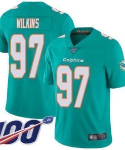 Nike Miami Dolphins #97 Christian Wilkins Aqua Green Team Color Stitched NFL 100th Season Vapor Limited Jersey
