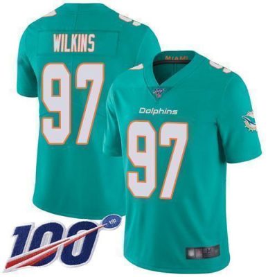 Nike Miami Dolphins #97 Christian Wilkins Aqua Green Team Color Stitched NFL 100th Season Vapor Limited Jersey