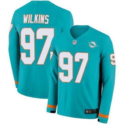 Nike Miami Dolphins #97 Christian Wilkins Aqua Green Team Color Stitched NFL Limited Therma Long Sleeve Jersey