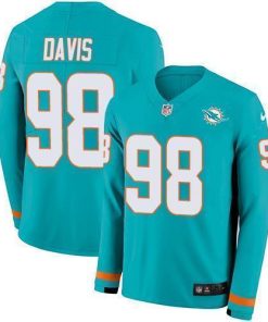 Nike Miami Dolphins #98 Raekwon Davis Aqua Green Team Color Stitched NFL Limited Therma Long Sleeve Jersey