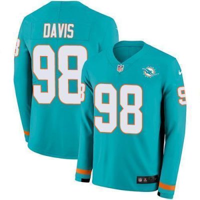 Nike Miami Dolphins #98 Raekwon Davis Aqua Green Team Color Stitched NFL Limited Therma Long Sleeve Jersey