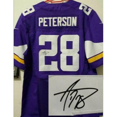 Nike Minnesota Vikings #28 Adrian Peterson Purple Team Color Stitched NFL Elite Autographed Jersey