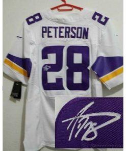 Nike Minnesota Vikings #28 Adrian Peterson White Stitched NFL Elite Autographed Jersey