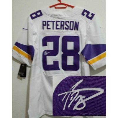 Nike Minnesota Vikings #28 Adrian Peterson White Stitched NFL Elite Autographed Jersey
