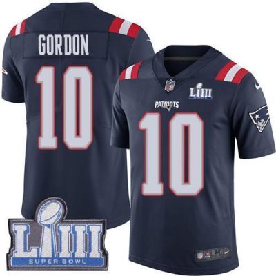 Nike New England Patriots #10 Josh Gordon Navy Blue Super Bowl LIII Bound Stitched NFL Limited Rush Jersey