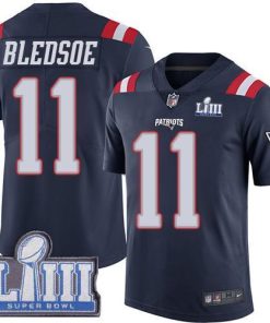 Nike New England Patriots #11 Drew Bledsoe Navy Blue Super Bowl LIII Bound Stitched NFL Limited Rush Jersey