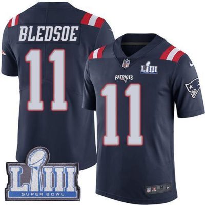 Nike New England Patriots #11 Drew Bledsoe Navy Blue Super Bowl LIII Bound Stitched NFL Limited Rush Jersey