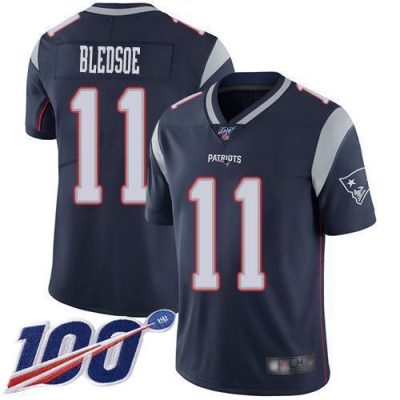 Nike New England Patriots #11 Drew Bledsoe Navy Blue Team Color Stitched NFL 100th Season Vapor Limited Jersey
