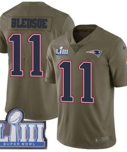Nike New England Patriots #11 Drew Bledsoe Olive Super Bowl LIII Bound Stitched NFL Limited 2017 Salute To Service Jersey