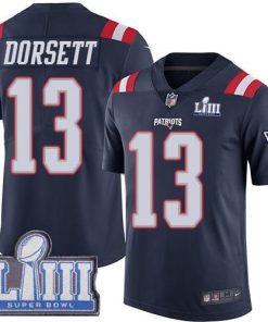 Nike New England Patriots #13 Phillip Dorsett Navy Blue Super Bowl LIII Bound Stitched NFL Limited Rush Jersey