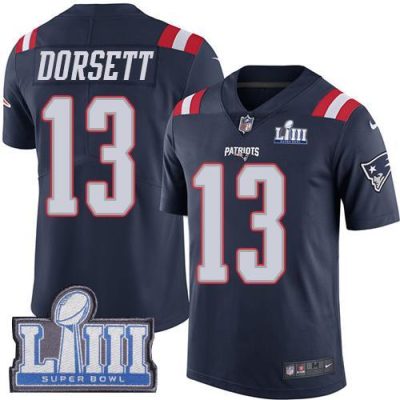 Nike New England Patriots #13 Phillip Dorsett Navy Blue Super Bowl LIII Bound Stitched NFL Limited Rush Jersey