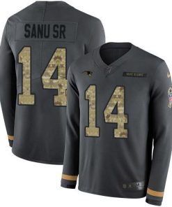 Nike New England Patriots #14 Mohamed Sanu Sr Anthracite Salute to Service Stitched NFL Limited Therma Long Sleeve Jersey