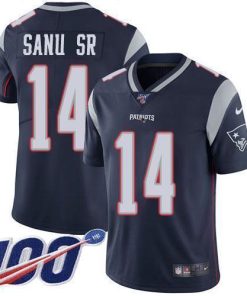 Nike New England Patriots #14 Mohamed Sanu Sr Navy Blue Team Color Stitched NFL 100th Season Vapor Limited Jersey