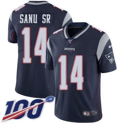 Nike New England Patriots #14 Mohamed Sanu Sr Navy Blue Team Color Stitched NFL 100th Season Vapor Limited Jersey