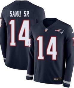Nike New England Patriots #14 Mohamed Sanu Sr Navy Blue Team Color Stitched NFL Limited Therma Long Sleeve Jersey