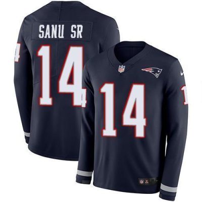 Nike New England Patriots #14 Mohamed Sanu Sr Navy Blue Team Color Stitched NFL Limited Therma Long Sleeve Jersey