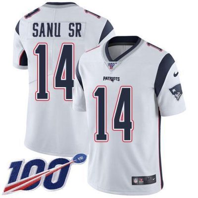 Nike New England Patriots #14 Mohamed Sanu Sr White Stitched NFL 100th Season Vapor Limited Jersey