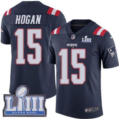 Nike New England Patriots #15 Chris Hogan Navy Blue Super Bowl LIII Bound Stitched NFL Limited Rush Jersey