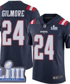Nike New England Patriots #24 Stephon Gilmore Navy Blue Super Bowl LIII Bound Stitched NFL Limited Rush Jersey