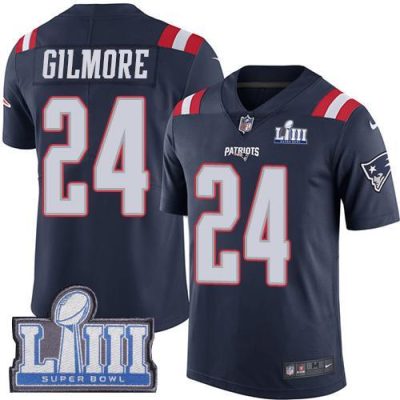 Nike New England Patriots #24 Stephon Gilmore Navy Blue Super Bowl LIII Bound Stitched NFL Limited Rush Jersey