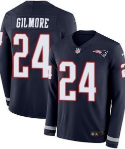 Nike New England Patriots #24 Stephon Gilmore Navy Blue Team Color Stitched NFL Limited Therma Long Sleeve Jersey