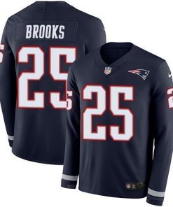 Nike New England Patriots #25 Terrence Brooks Navy Blue Team Color Stitched NFL Limited Therma Long Sleeve Jersey